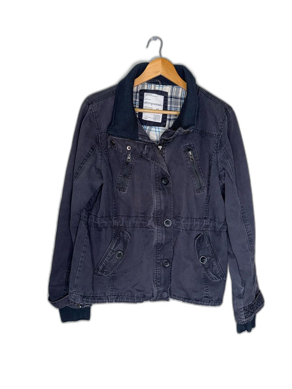 Aeropostale Utility Jacket Women’s XL Dark Charcoal Ribbed Collar !